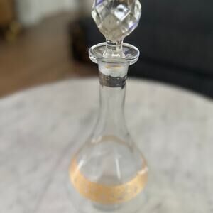 Vintage Crystal Liquor Wine Decanter with Gold Accents